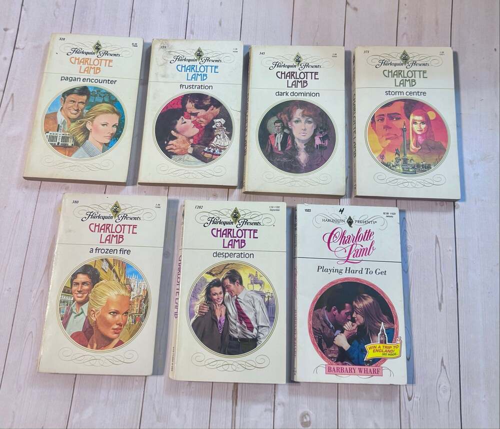 Lot of 7 Vintage Charlotte Lamb Harlequin Presents Romance Paperback Books